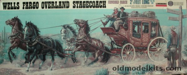 Lindberg 1/16 Wells Fargo Overland Concord Stagecoach with Figures and Horses, 351 plastic model kit